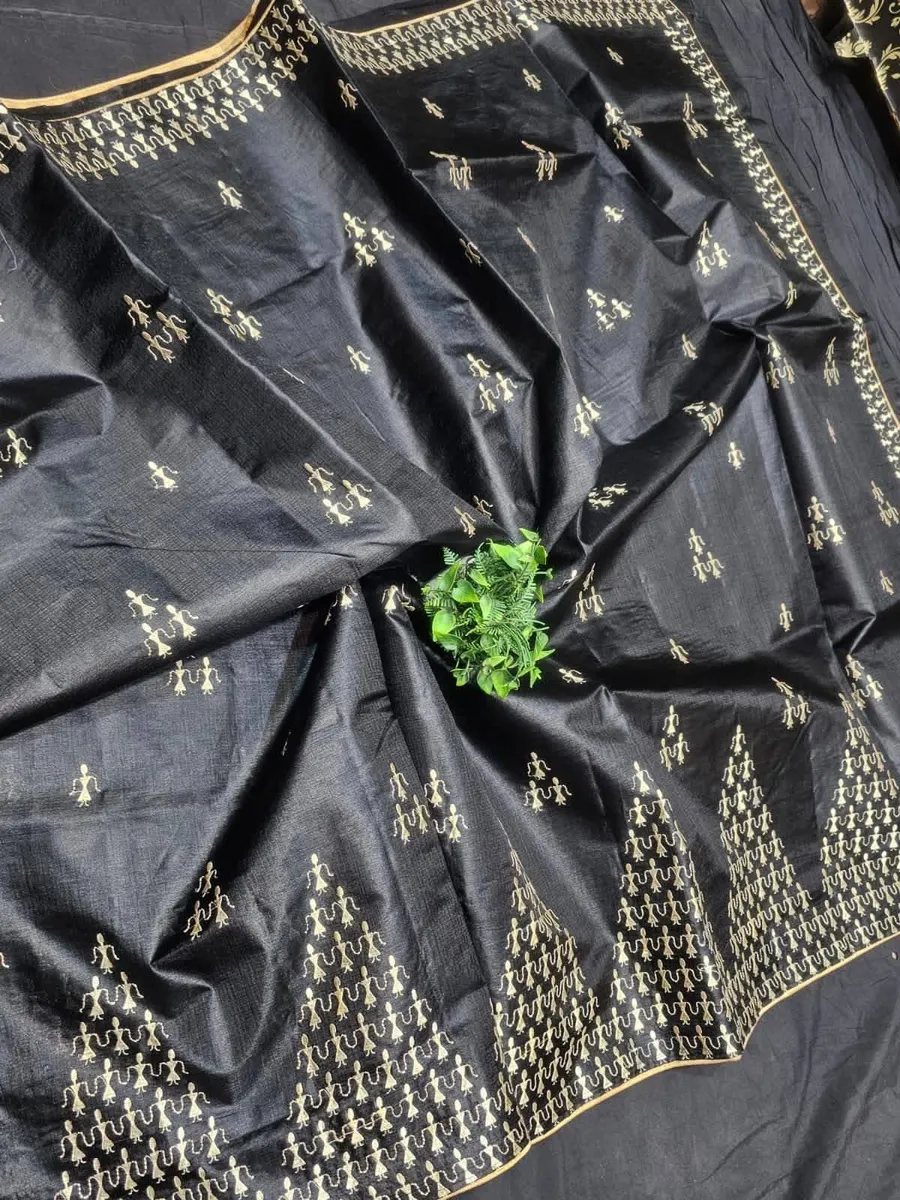 PURE KORIAN TUSSAR SILK EMBROIDERY SAREES 